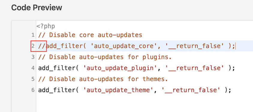 Edit filters for disabling WordPress auto updates