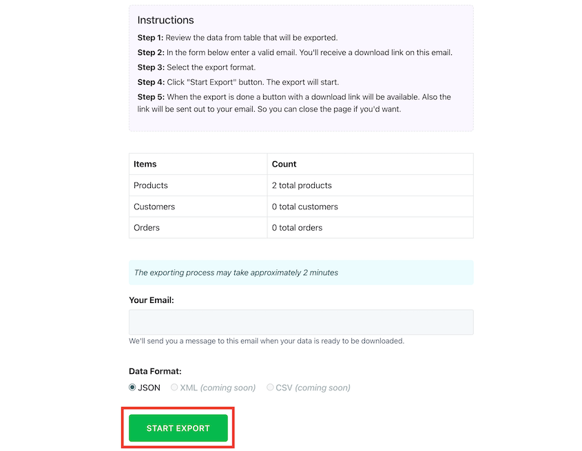 Export Shopify store