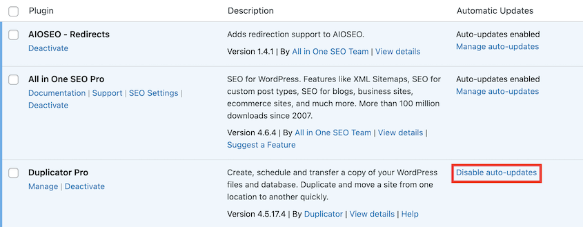 Disable auto updates for specific plugins