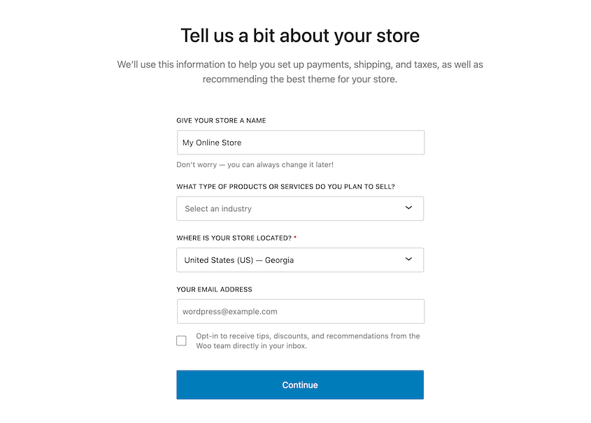 WooCommerce onboarding wizard