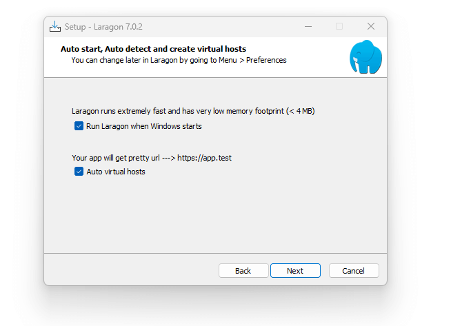 Laragon auto-start settings