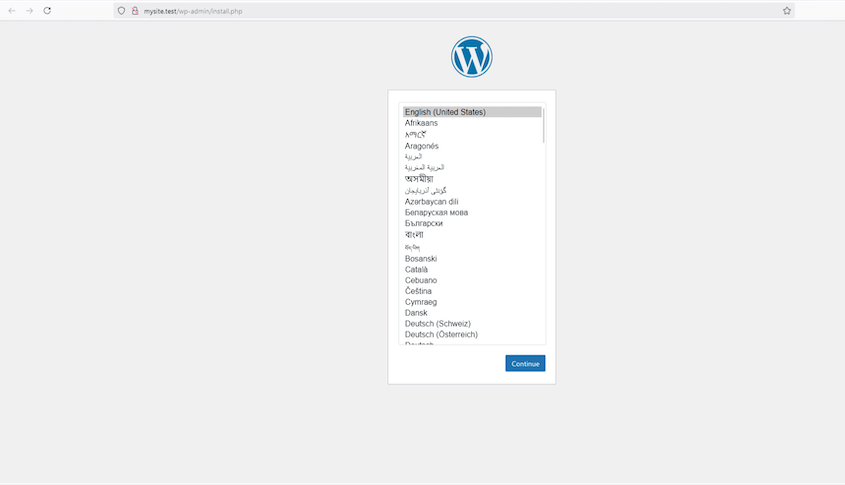Laragon WordPress installation page