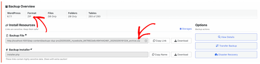 Backup zip format