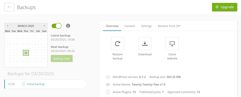 ManageWP backups