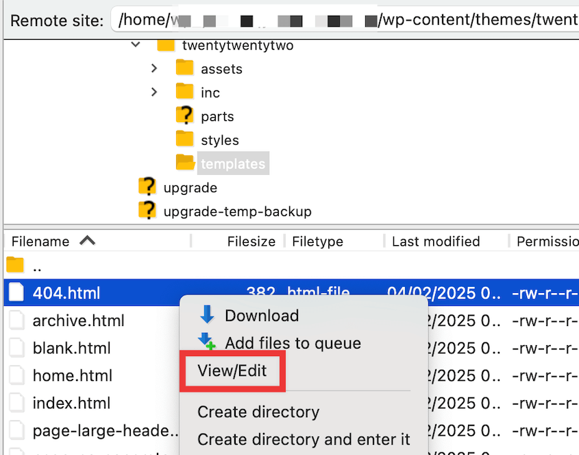 Edit theme files in FTP