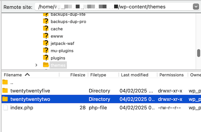 WordPress themes in FTP