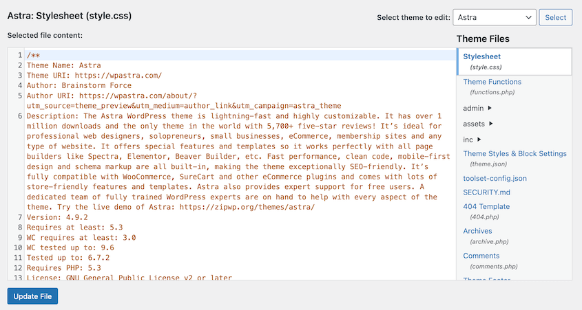 Theme file HTML